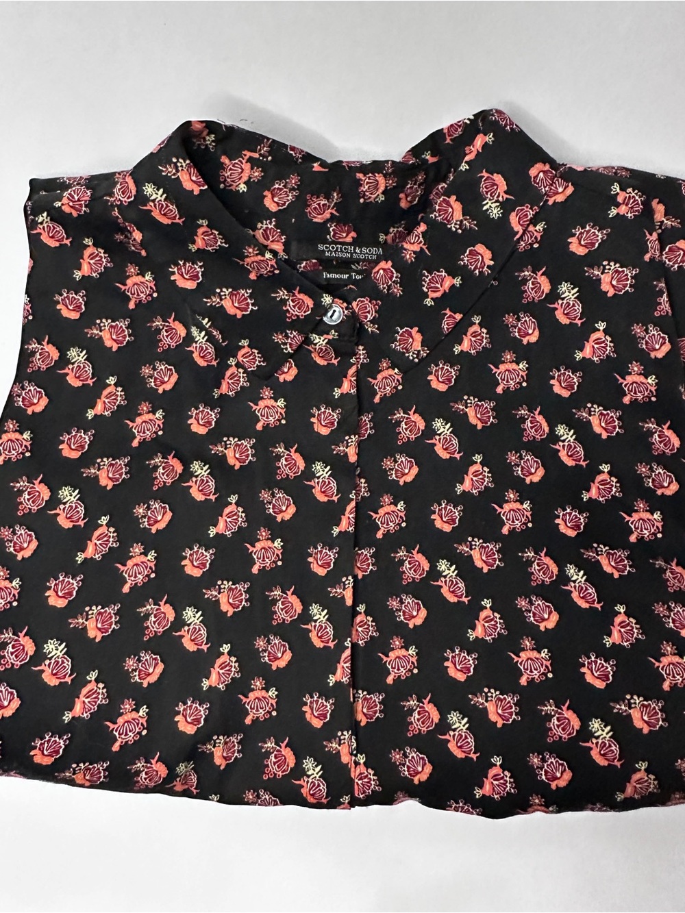 Maison Scotch Floral Button Down Blouse Black Pink Women’s Size M Scotch & Soda